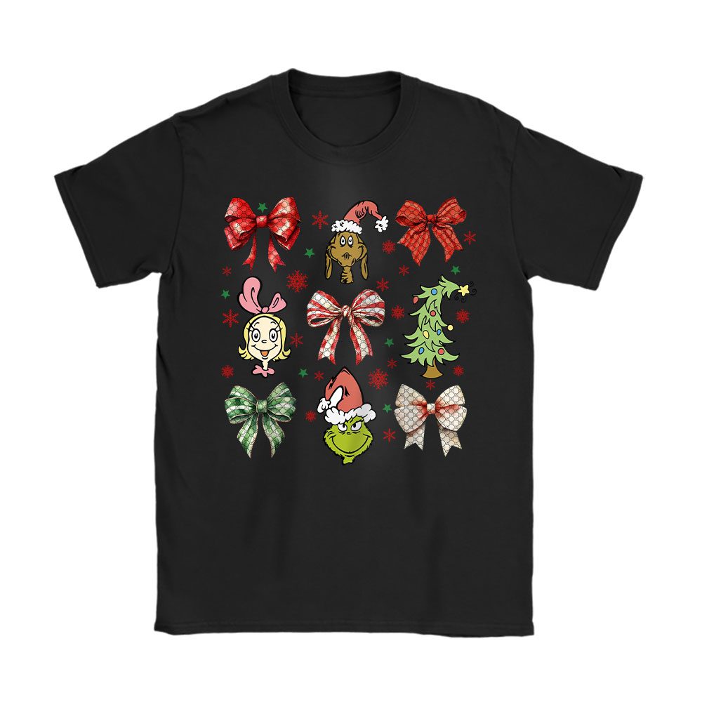 Grinmas Coquette Bow Christmas Season Gucci Unisex T-Shirt Cotton Tee BTN19336
