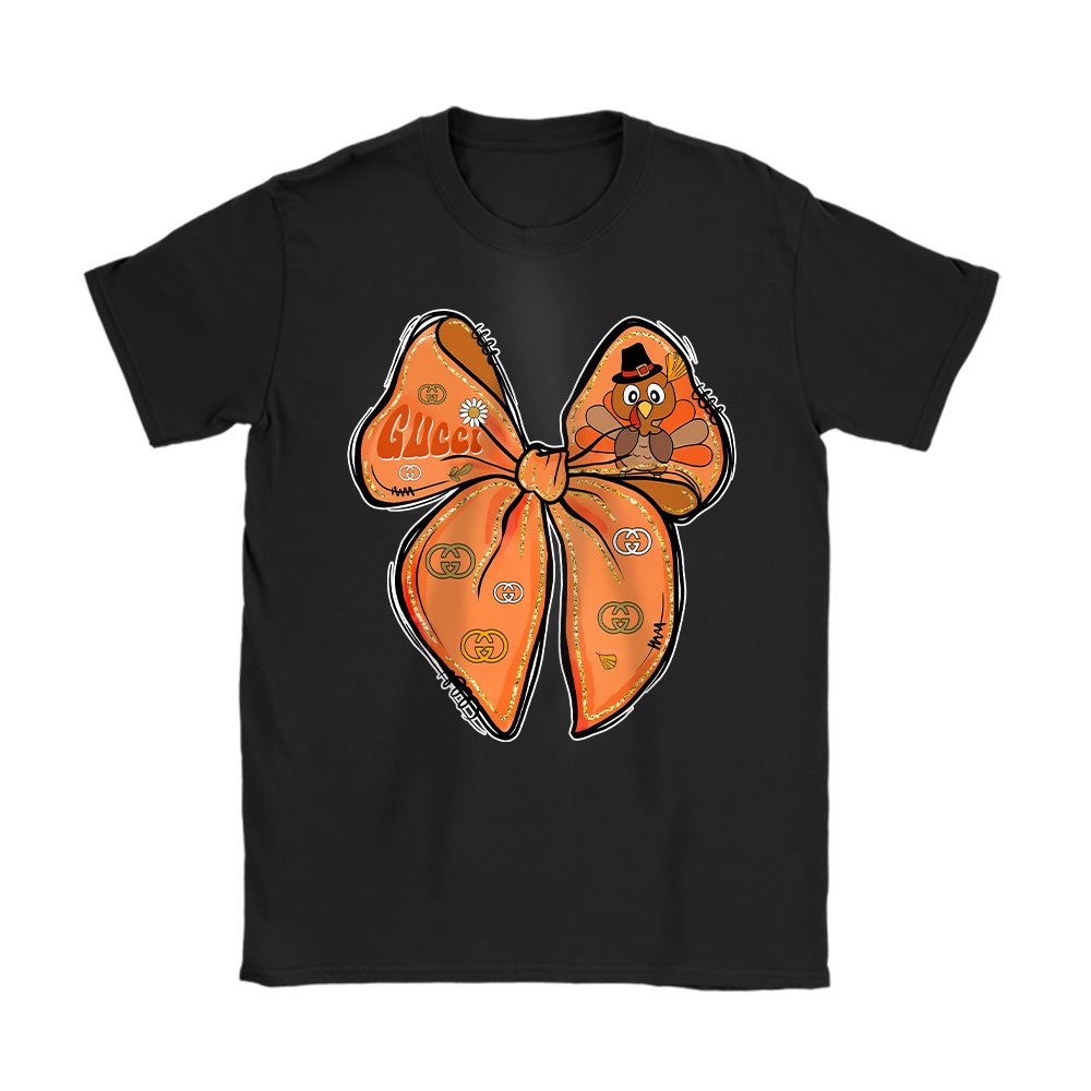 Retro Thanksgiving Coquette Turkey Bow Its Turkey Time Gucci Unisex T-Shirt Cotton Tee BTN19375