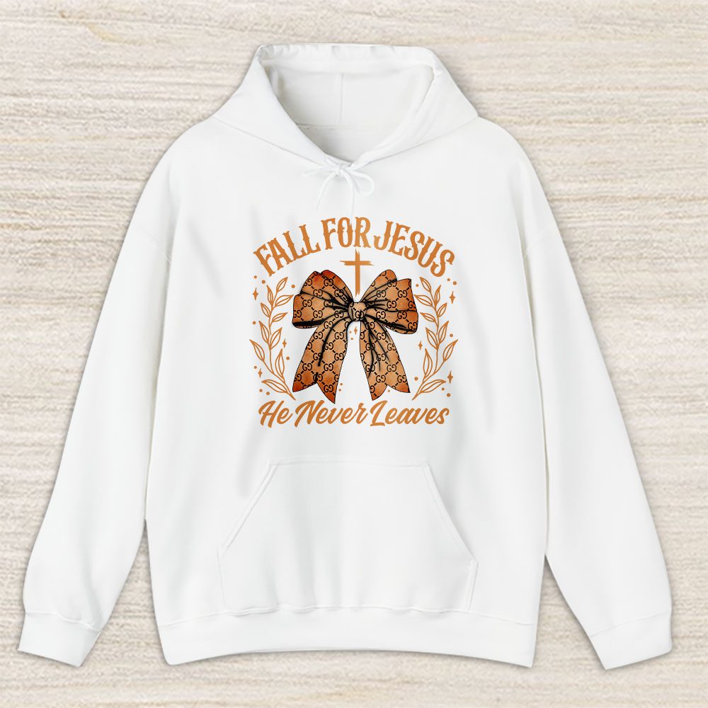 Coquette Bow Fall For Jesus He Never Leaves Thanksgiving Gucci Unisex Hoodie TAH18188