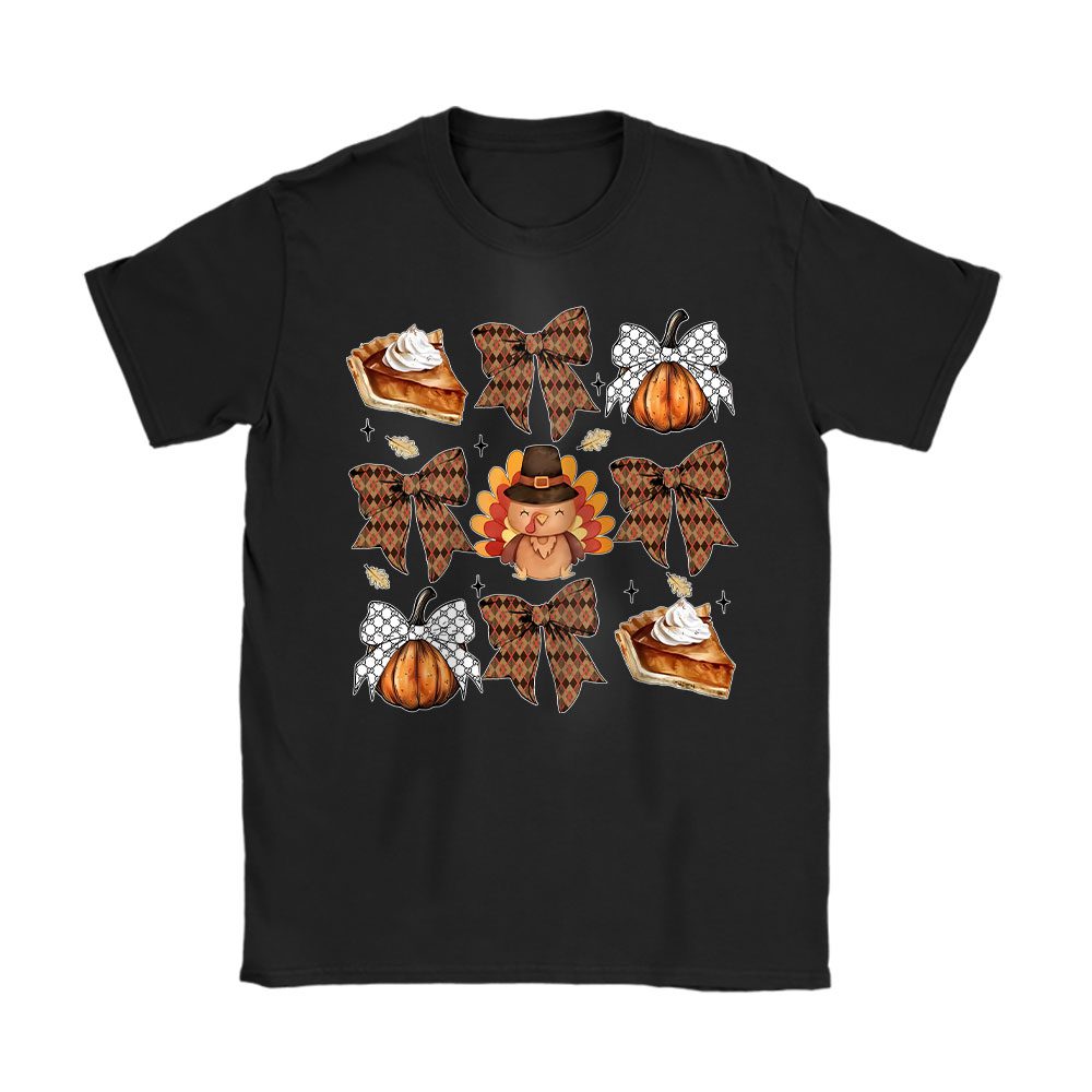 Retro Thanksgiving Fall Coquette Bow Gucci Unisex T-Shirt Cotton Tee BTN18231
