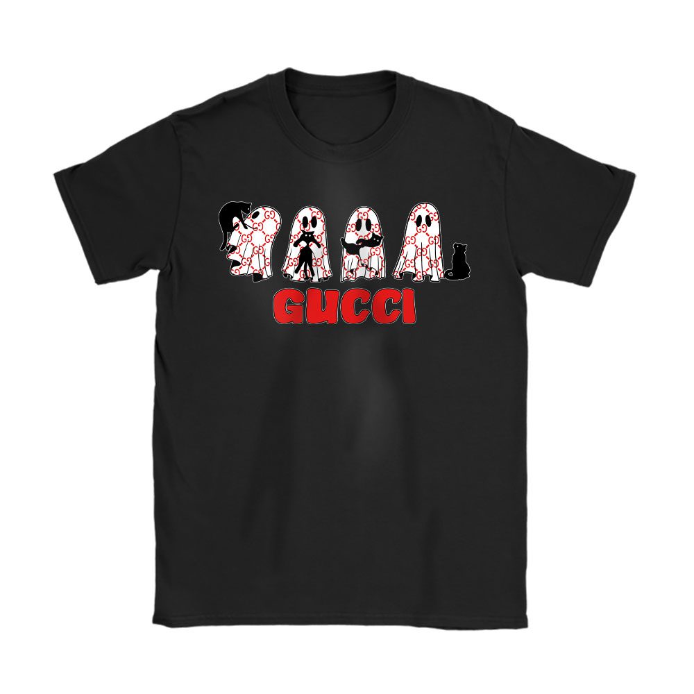 Halloween Black Cat Ghost Gucci Unisex T-Shirt Cotton Tee BN17749