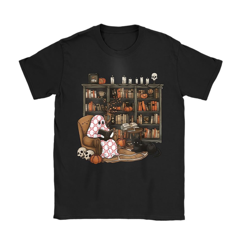 Retro Ghost Reading Books Gucci Unisex T-Shirt Cotton Tee BN17756