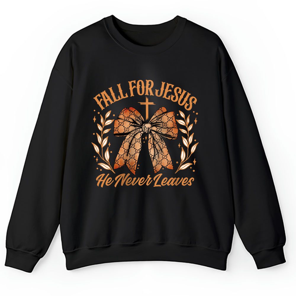 Coquette Bow Fall For Jesus He Never Leaves Thanksgiving Gucci Unisex Sweatshirt BTN18188