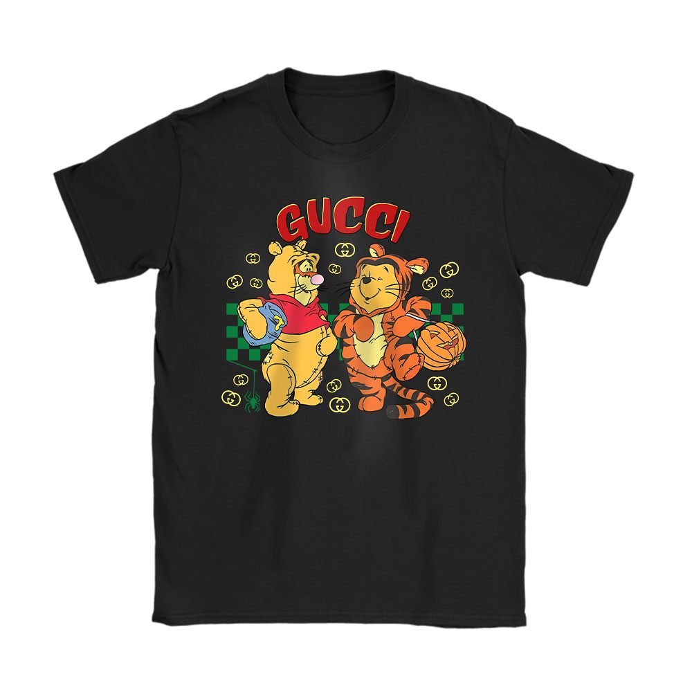 Retro Trick Or Treat Pooh And Tigger Gucci Unisex T-Shirt Cotton Tee BN15115