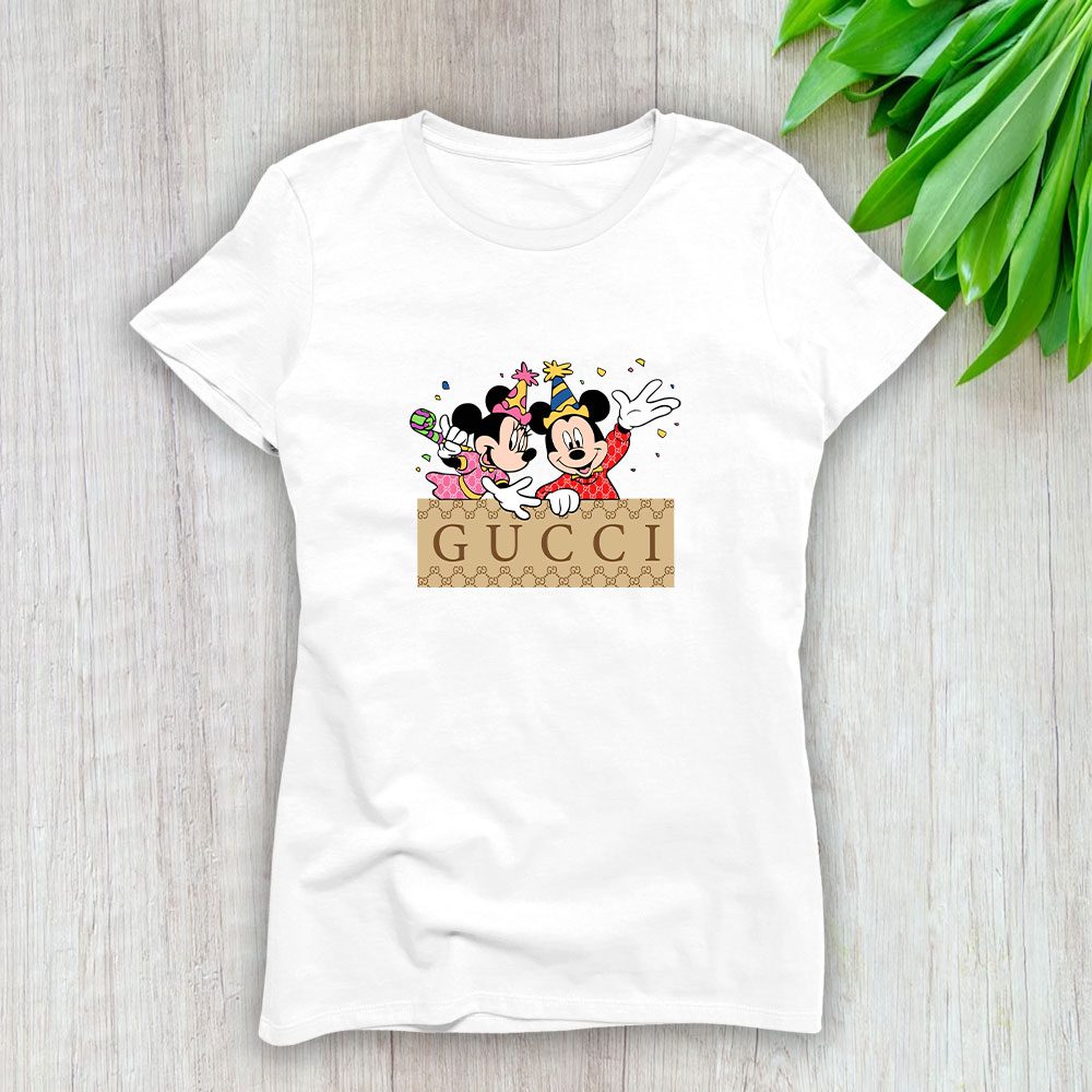 Gucci Mickey Mouse And Minnie Mouse Birthday Lady T-Shirt Luxury Tee For Women LDS1406