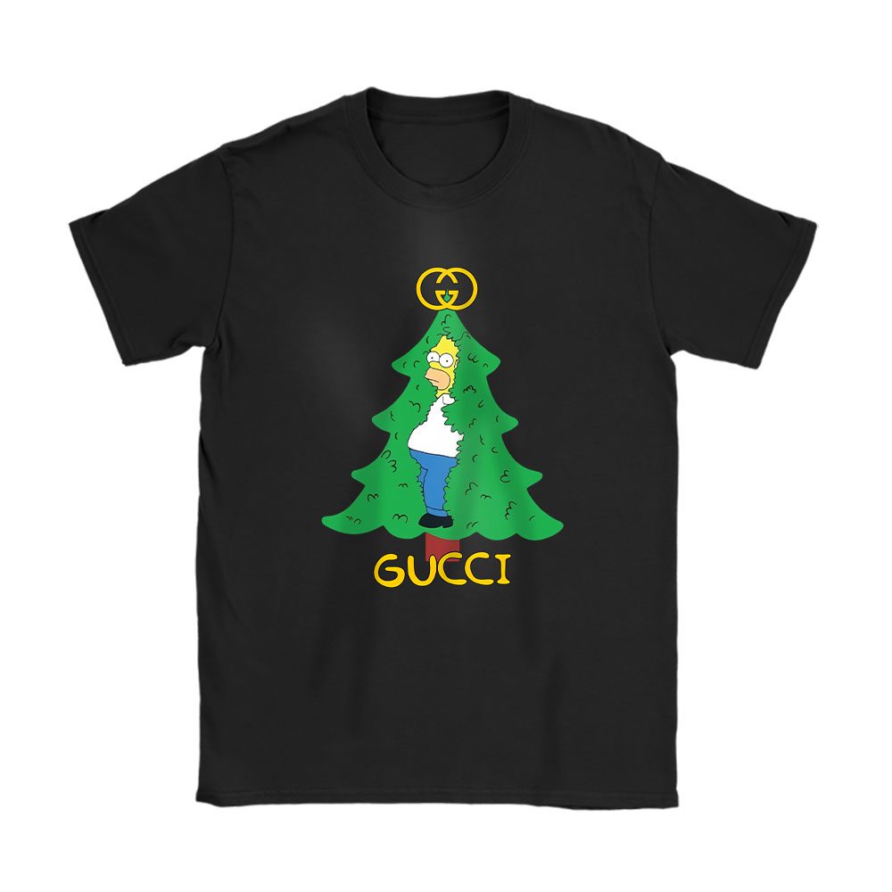 Homer Simpson Christmas Tree Gucci Unisex T-Shirt Cotton Tee BN23333