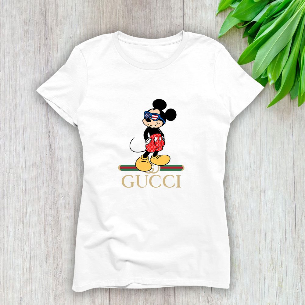 Gucci Mickey Mouse American Lady T-Shirt Luxury Tee For Women LDS1415
