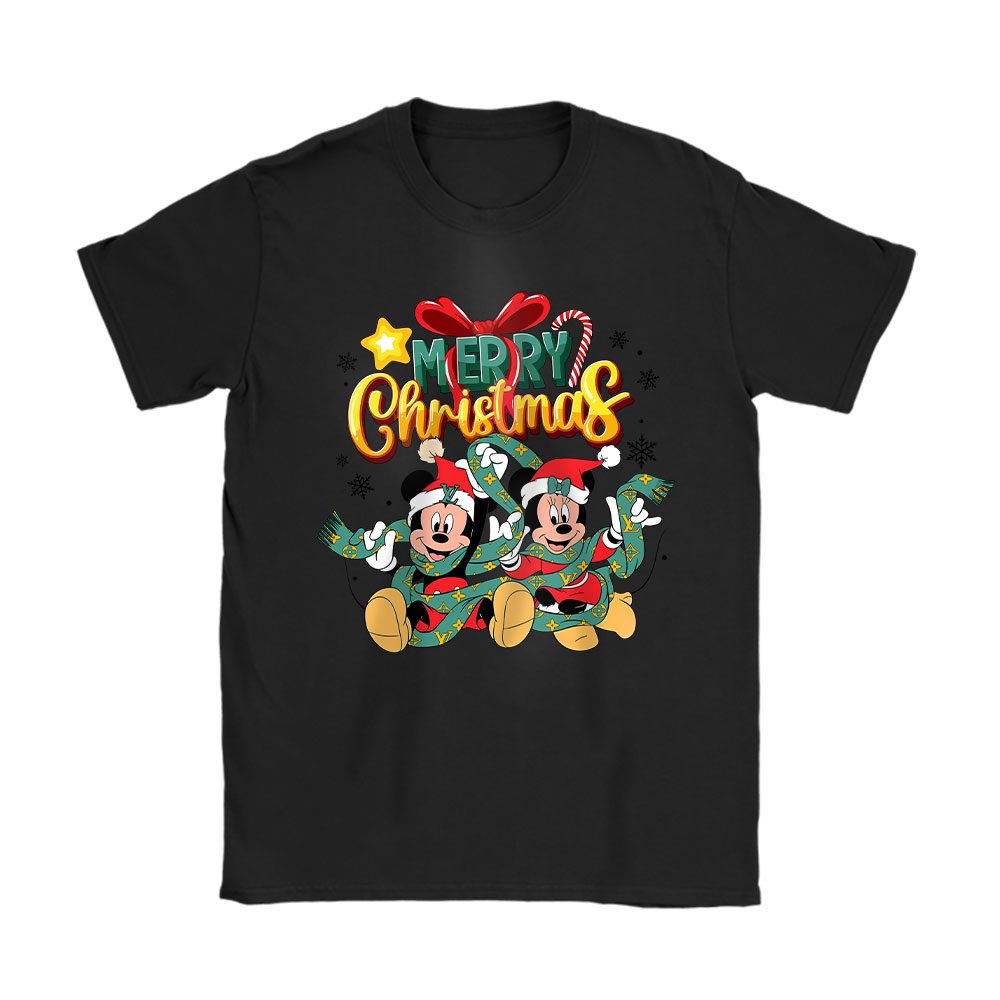 Merry Christmas Minnie Mickey Magic Kingdom Louis Vuitton Unisex T-Shirt Cotton Tee BN19644