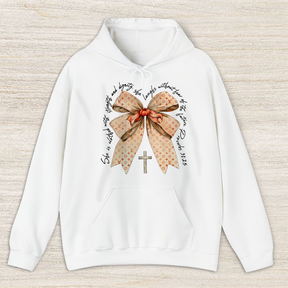 Proverbs She Is Clothed With Strength Coquette Bow Fall Vibes Thanksgiving Louis Vuitton Unisex Hoodie TAH18217
