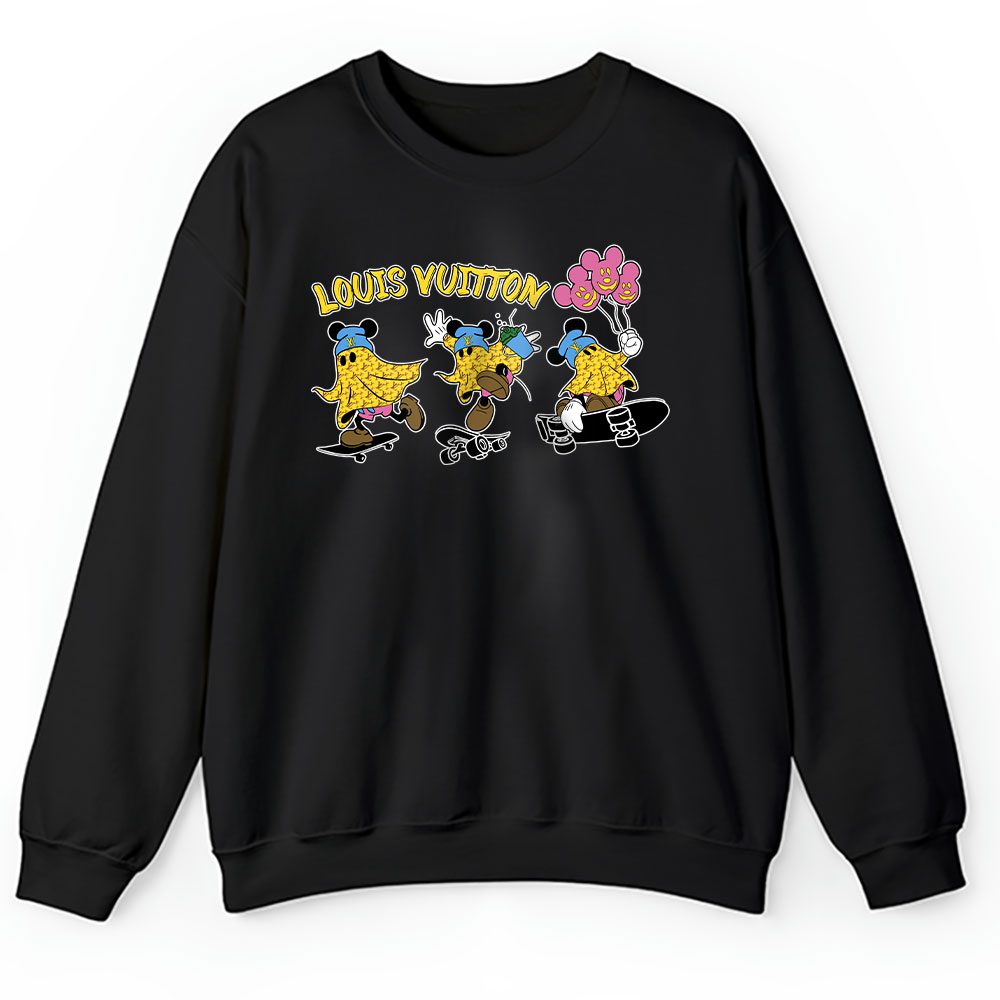 Disney Halloween Mickey Ghost Skateboarding Shirt Louis Vuitton Unisex Sweatshirt BTN17078