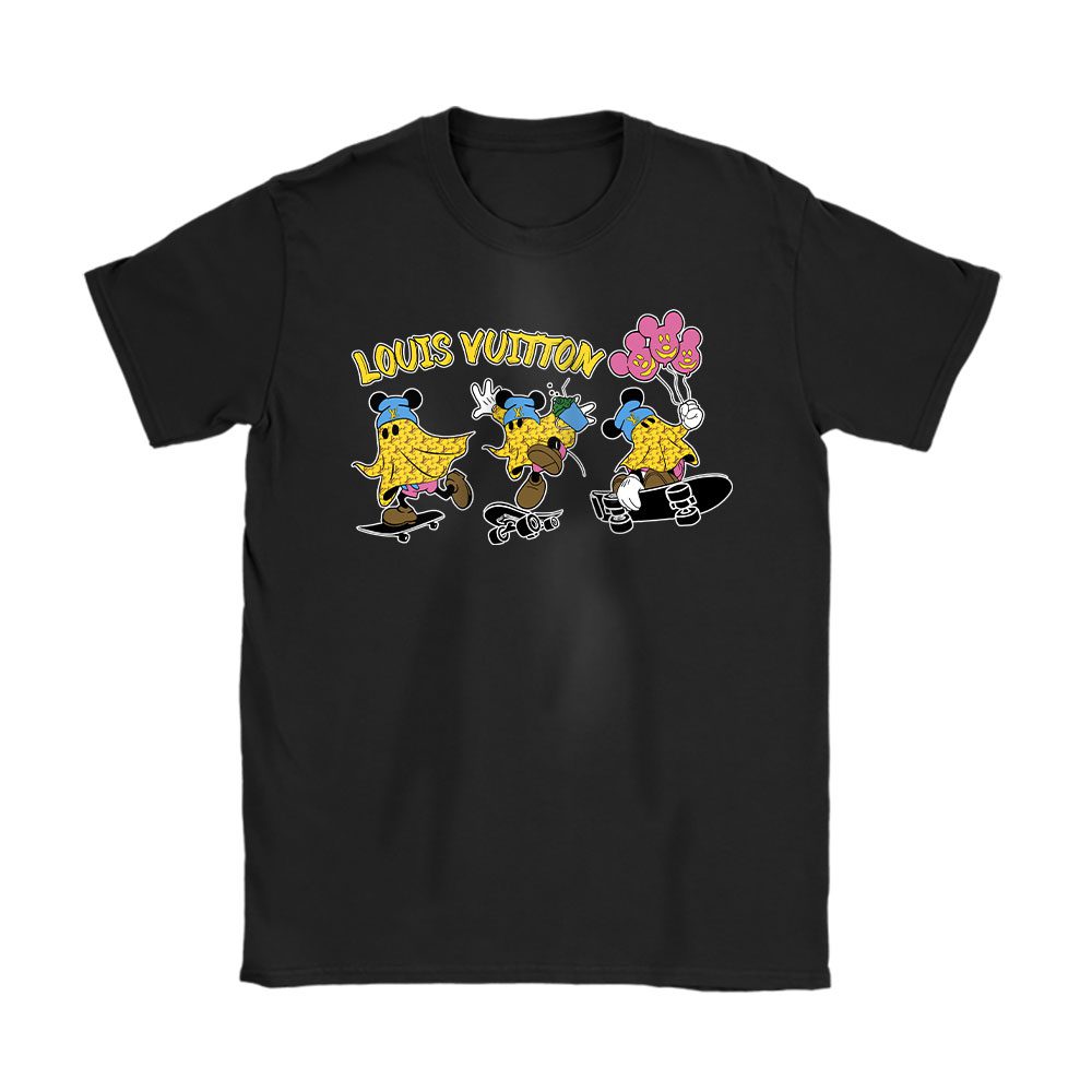 Disney Halloween Mickey Ghost Skateboarding Shirt Louis Vuitton Unisex T-Shirt Cotton Tee BN17078