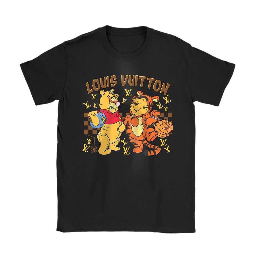 Retro Trick Or Treat Pooh And Tigger Louis Vuitton Unisex T-Shirt Cotton Tee BN15116