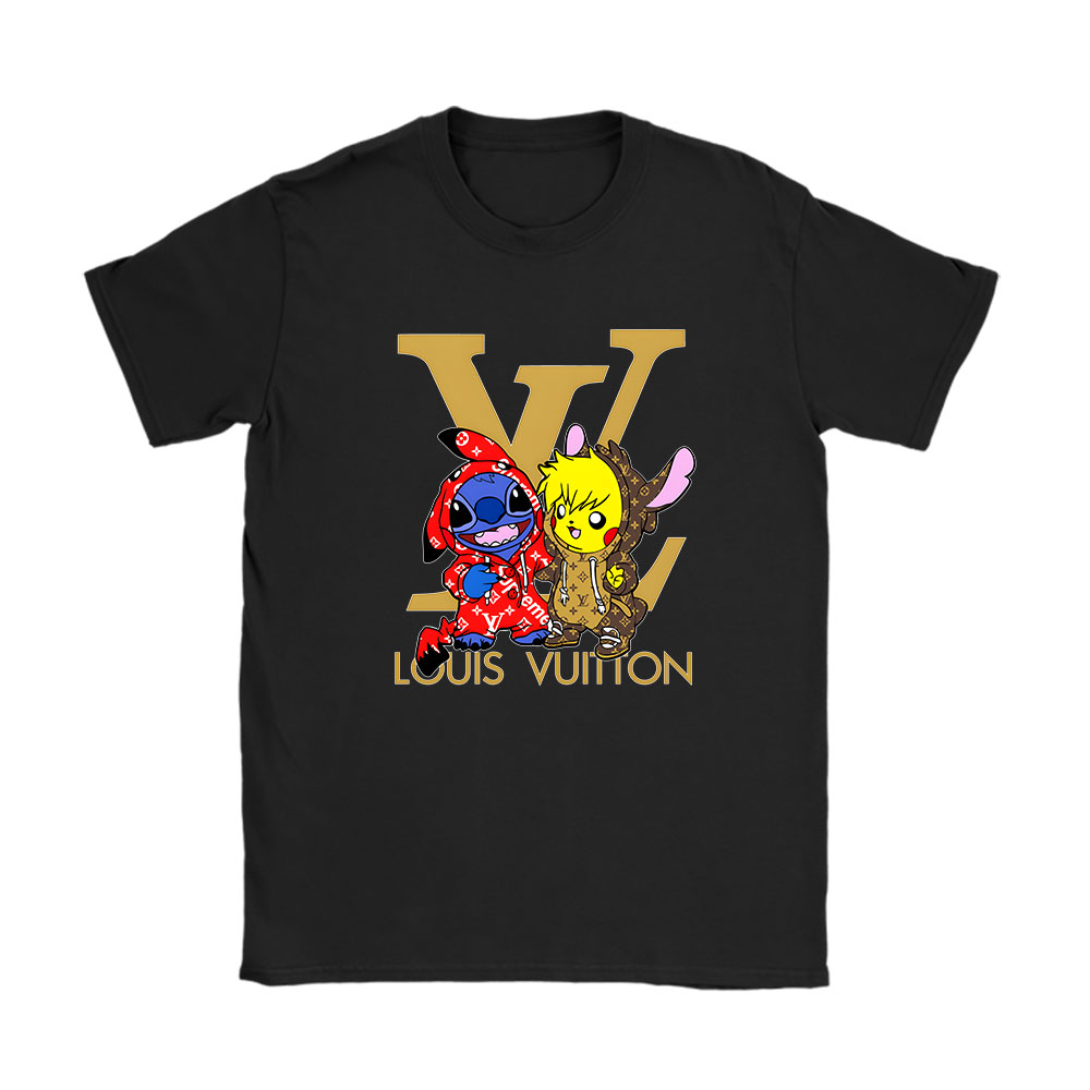 Stitch And Pikachu Louis Vuitton Unisex T-Shirt Cotton Tee BN12319