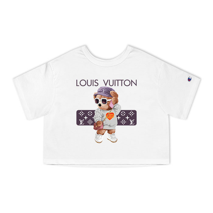 Louis Vuitton Logo Luxury Teddy Bear Champion Lady Crop-Top T-Shirt NTB2156