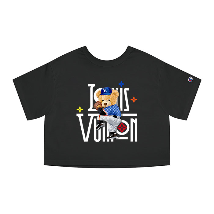 Louis Vuitton Logo Luxury Teddy Bear Baseball Champion Lady Crop-Top T-Shirt NTB2147