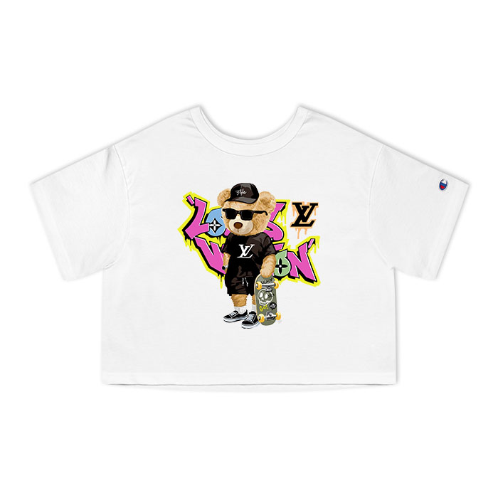 Louis Vuitton Logo Luxury Grafity Teddy Bear Champion Lady Crop-Top T-Shirt NTB2123
