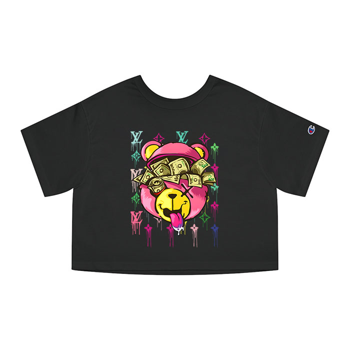 Louis Vuitton Logo Luxury Teddy Bear Champion Lady Crop-Top T-Shirt NTB2136