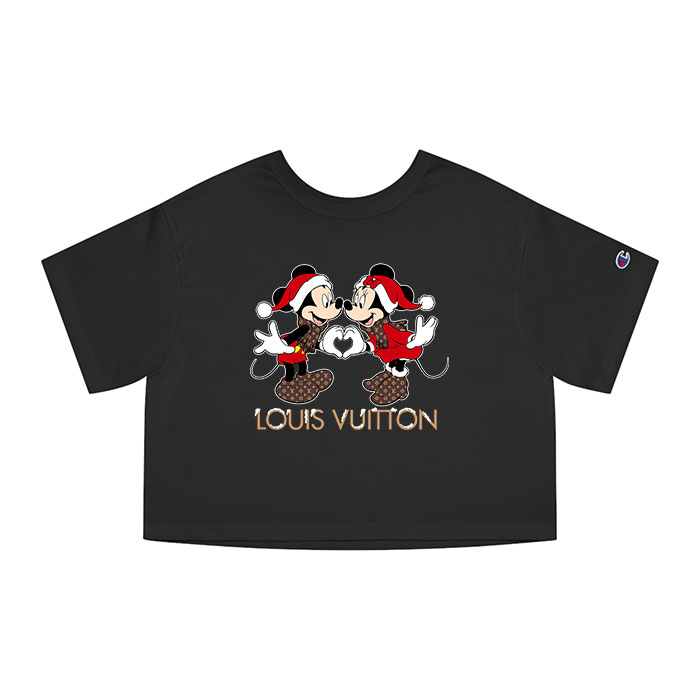 Louis Vuitton Logo Luxury Monogram Canvas Pattern Christmas Mickey Mouse Champion Lady Heritage Crop-Top T-Shirt CTB120