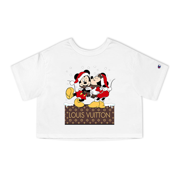 Louis Vuitton Logo Luxury Christmas Mickey Mouse Minnie Mouse Champion Lady Heritage Crop-Top T-Shirt CTB125