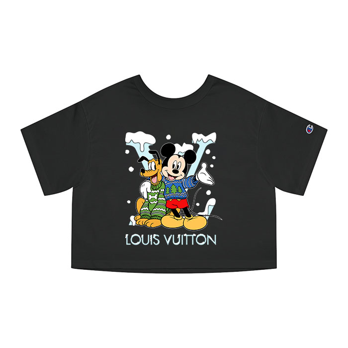 Louis Vuitton Logo Luxury Christmas Mickey Mouse Pluto Champion Lady Heritage Crop-Top T-Shirt CTB124