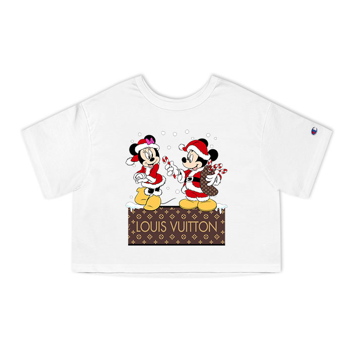 Louis Vuitton Logo Luxury Christmas Mickey Mouse Minnie Mouse Champion Lady Heritage Crop-Top T-Shirt CTB126