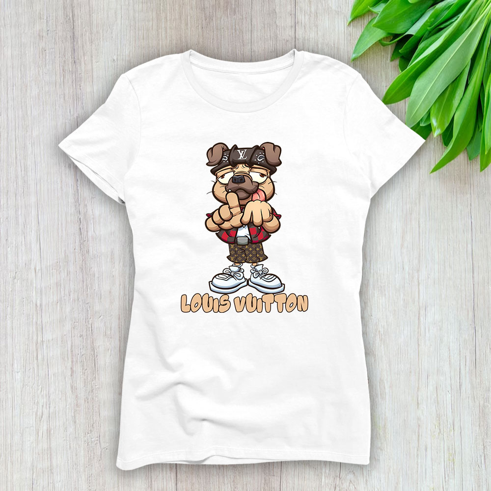 Cholo Pug Dog Making The Los Angeles Hand Sign Louis Vuitton Brand Lady Shirt Women Tee TLT5353