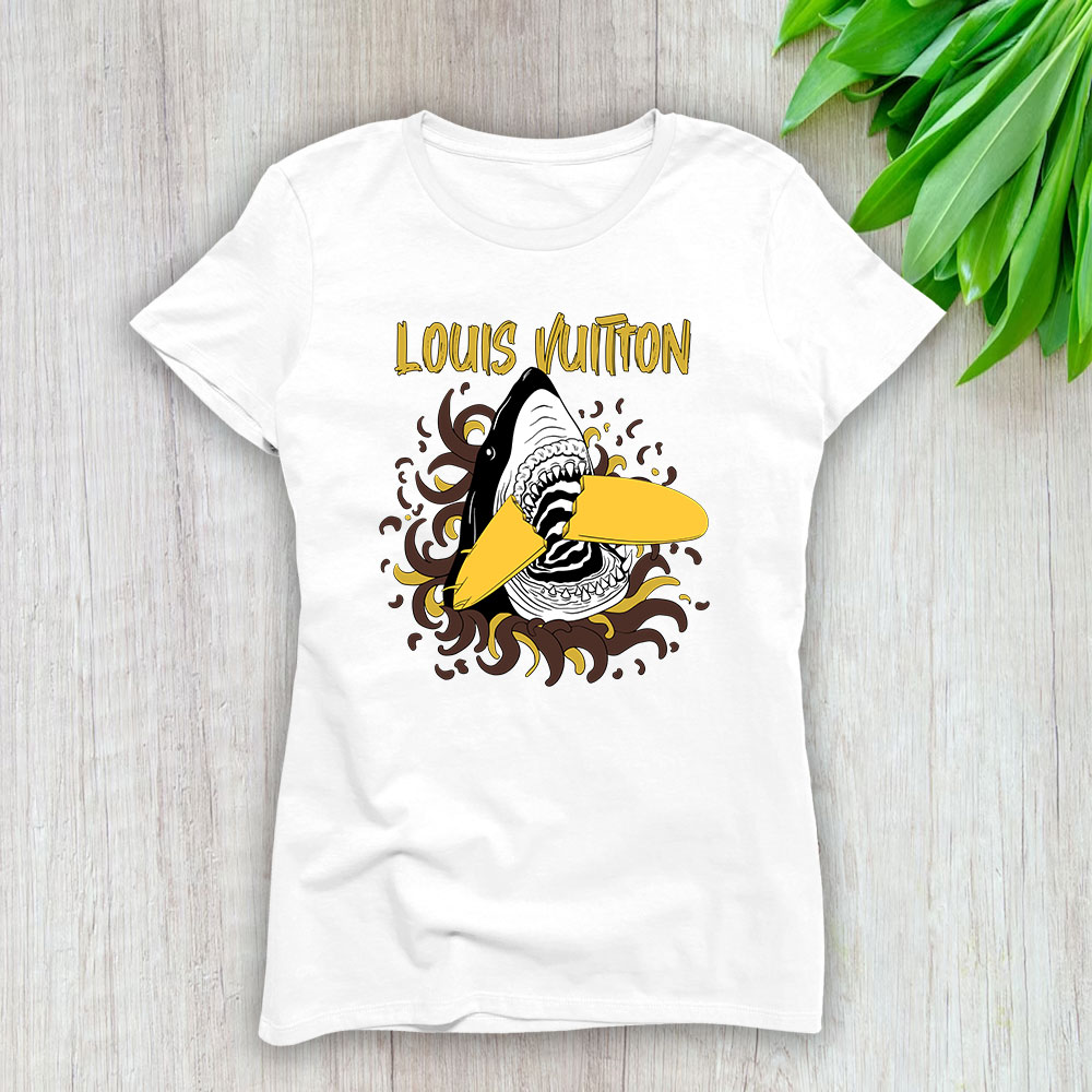Cartoon Shark With Surfboard Louis Vuitton Brand Lady Shirt Women Tee TLT5383