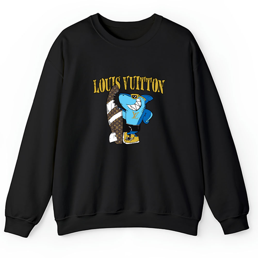 Cartoon Shark With Surfboard Louis Vuitton Brand Unisex Sweatshirt BTN5492