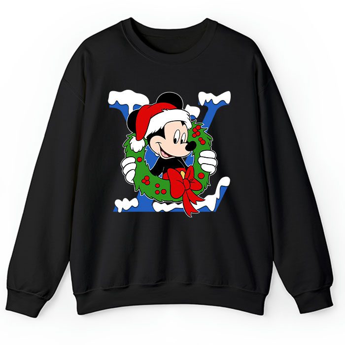 Louis Vuitton Logo Luxury Monogram Canvas Pattern Christmas Mickey Mouse Crewneck Sweatshirt CSTB1210
