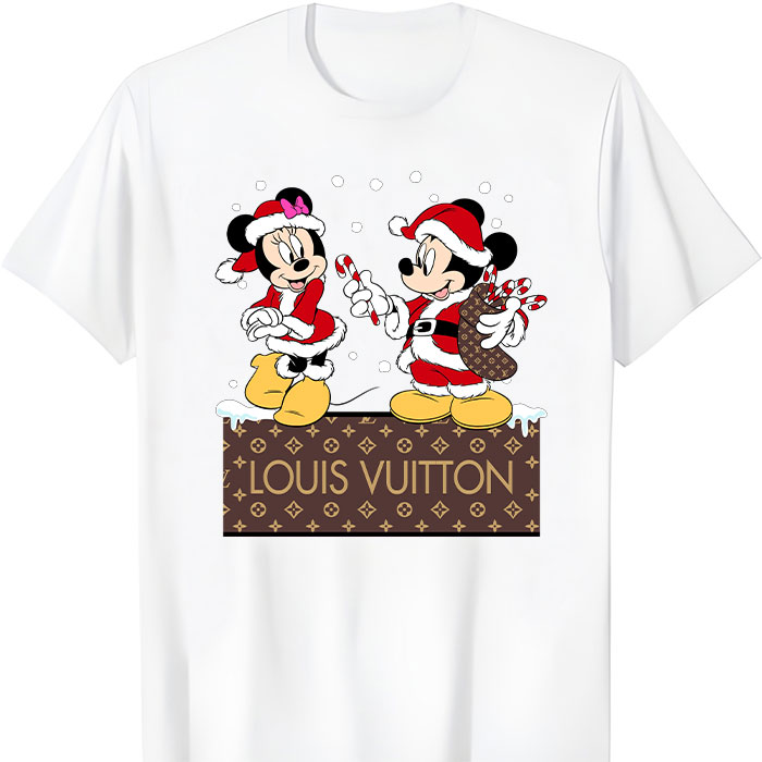 Louis Vuitton Logo Luxury Christmas Mickey Mouse Minnie Mouse Unisex T-Shirt NTB2671