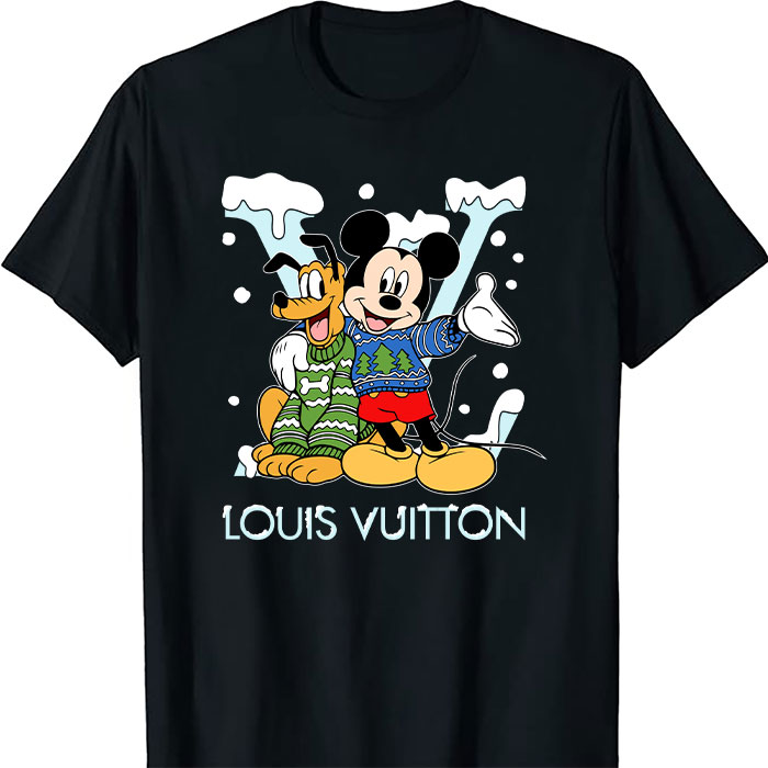 Louis Vuitton Logo Luxury Christmas Mickey Mouse Pluto Unisex T-Shirt NTB2669