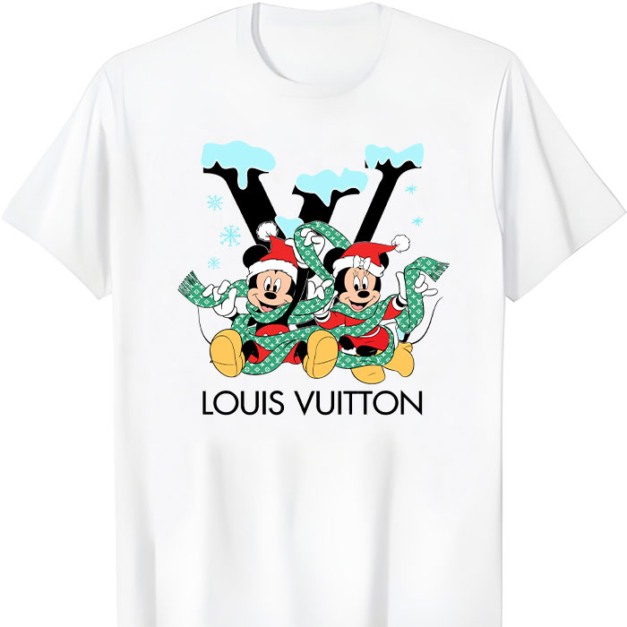 Louis Vuitton Logo Luxury Christmas Mickey Mouse Minnie Mouse Unisex T-Shirt NTB2660
