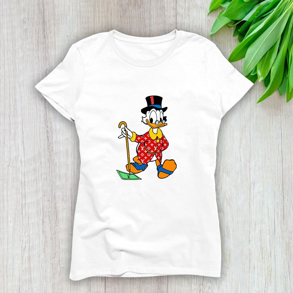 Louis Vuitton Red Monogram Canvas Pattern Scrooge Mcduck Lady T-Shirt Luxury Tee For Women LDS1715