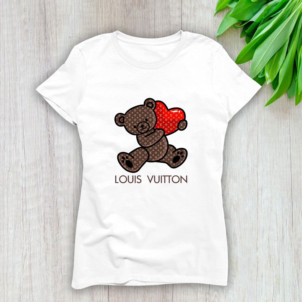 Louis Vuitton Logo Luxury Monogram Canvas Pattern Teddy Bear Lady T-Shirt Luxury Tee For Women LDS1649