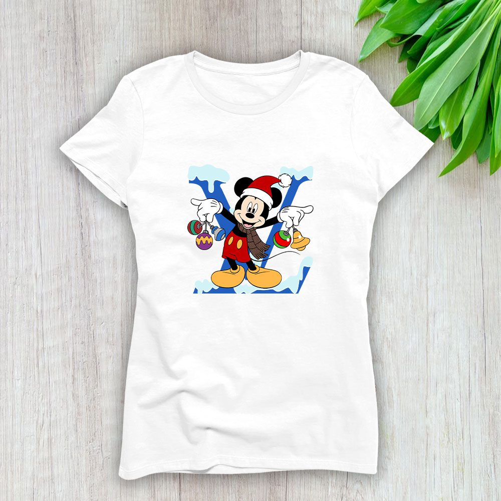 Louis Vuitton Logo Luxury Chrismate Mickey Mouse Lady T-Shirt Luxury Tee For Women LDS1542