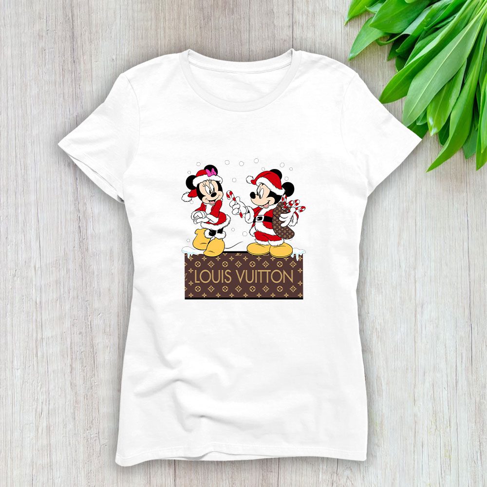 Louis Vuitton Logo Luxury Chrismate Mickey Mouse Minnie Mouse Lady T-Shirt Luxury Tee For Women LDS1541