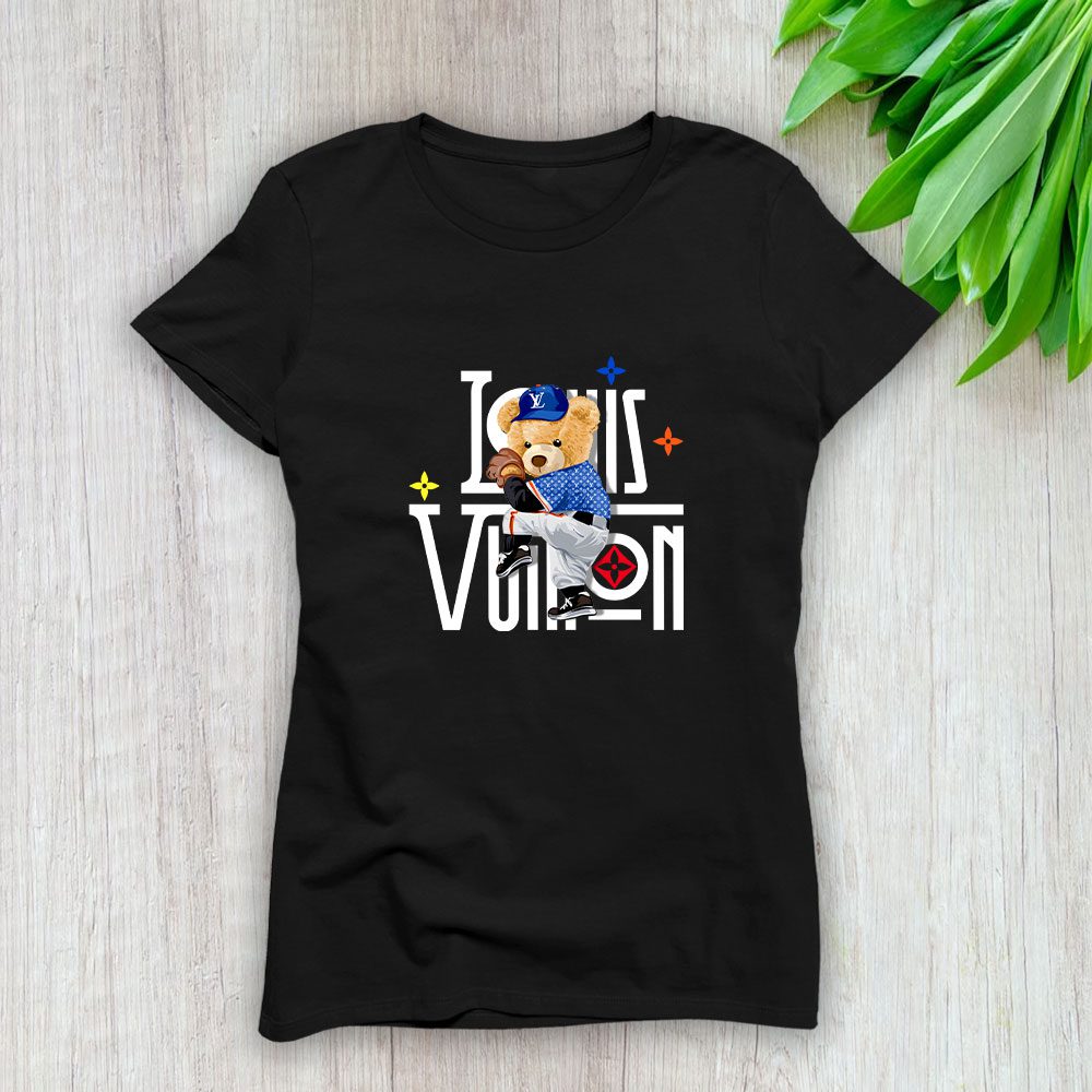 Louis Vuitton Logo Luxury Teddy Bear Baseball Lady T-Shirt Luxury Tee For Women LDS1593