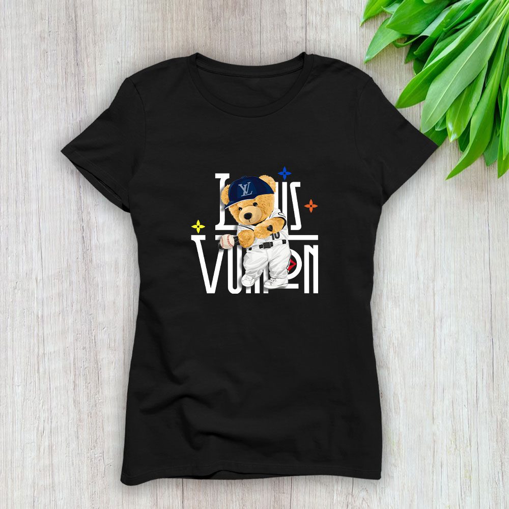 Louis Vuitton Logo Luxury Teddy Bear Baseball Lady T-Shirt Luxury Tee For Women LDS1595