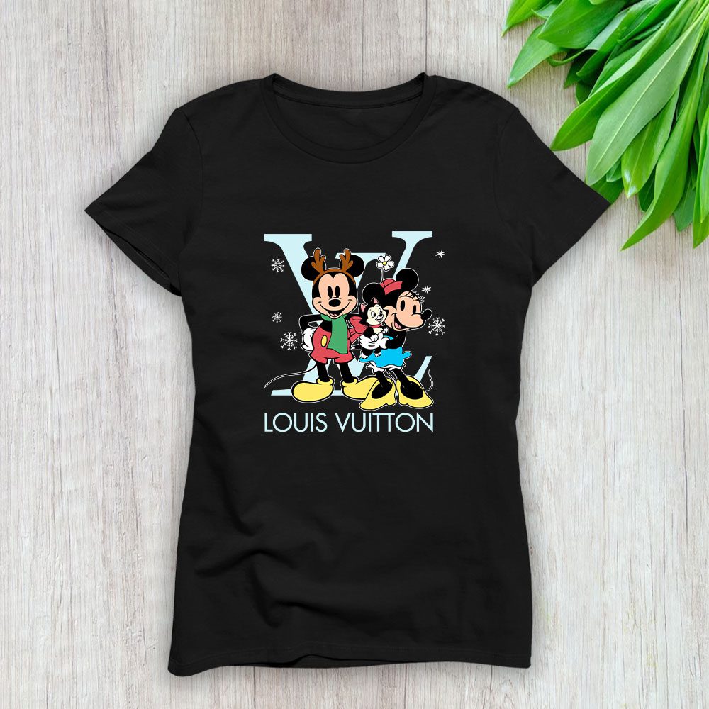 Louis Vuitton Logo Luxury Chrismate Mickey Mouse Minnie Mouse Lady T-Shirt Luxury Tee For Women LDS1734