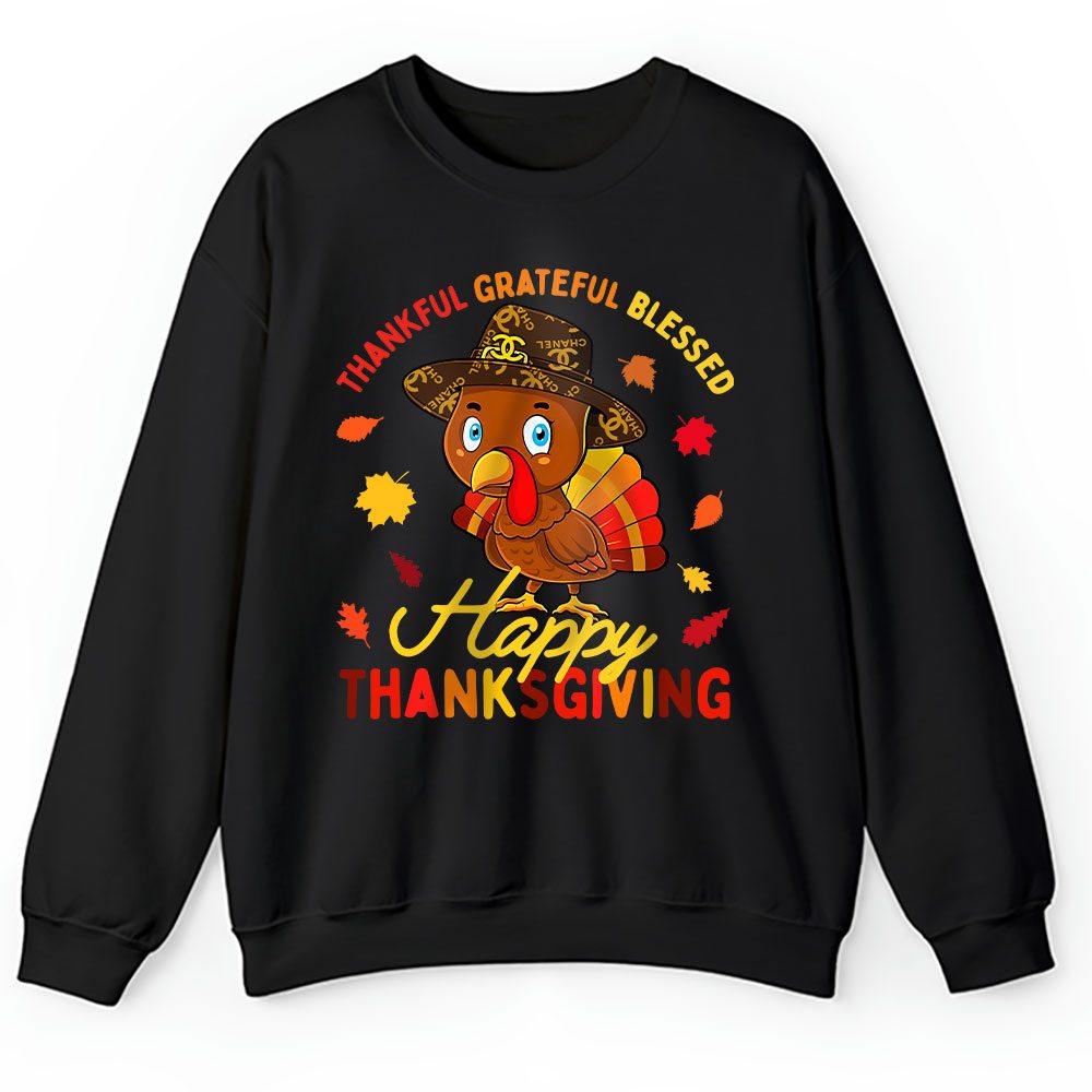 Thankful Grateful Blessed Thanksgiving Turkey Chanel Unisex Sweatshirt BTN18242