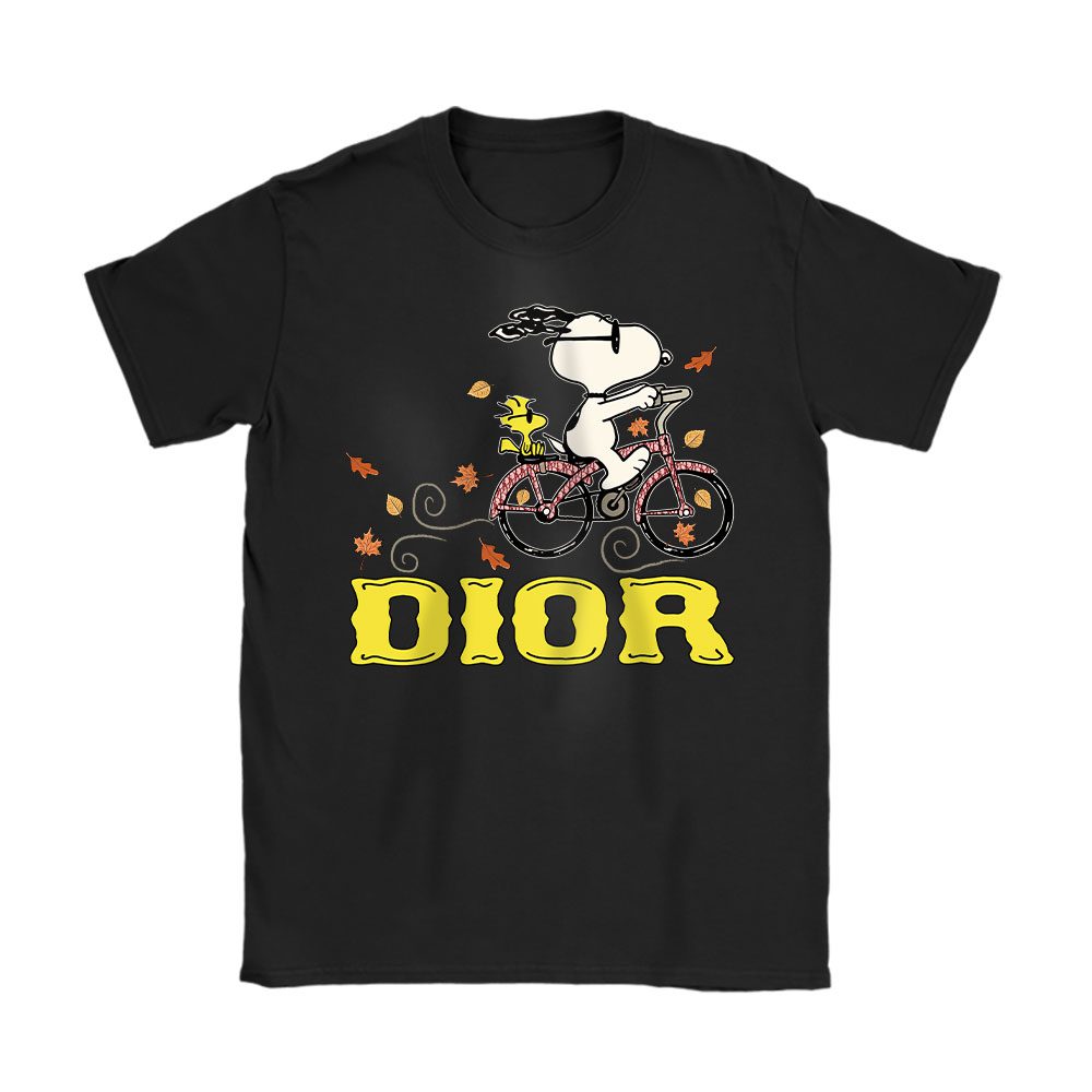 Peanuts Snoopy Woodstock Riding Bike Happy Thanksgiving Dior Unisex T-Shirt Cotton Tee BN19505