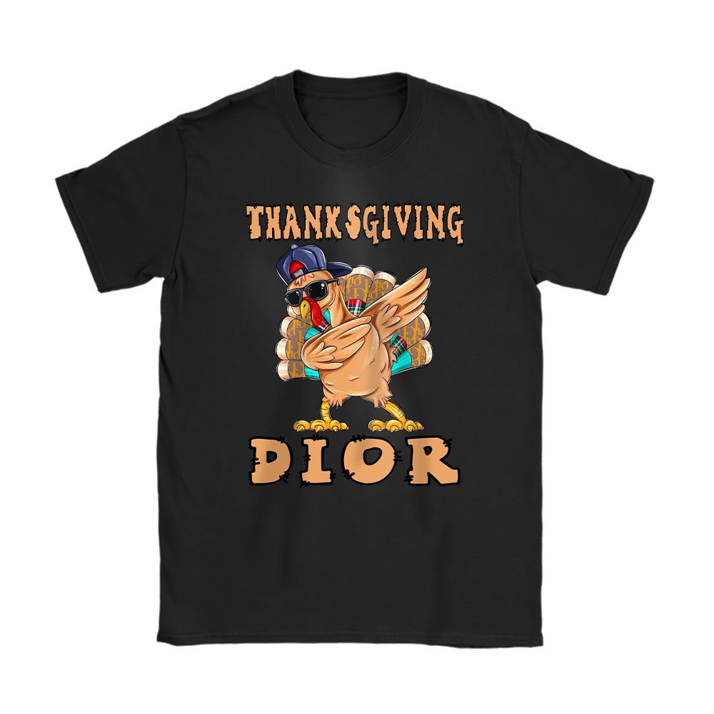 Retro Thanksgiving Turkey Dabbing Dior Unisex T-Shirt Cotton Tee BTN19386