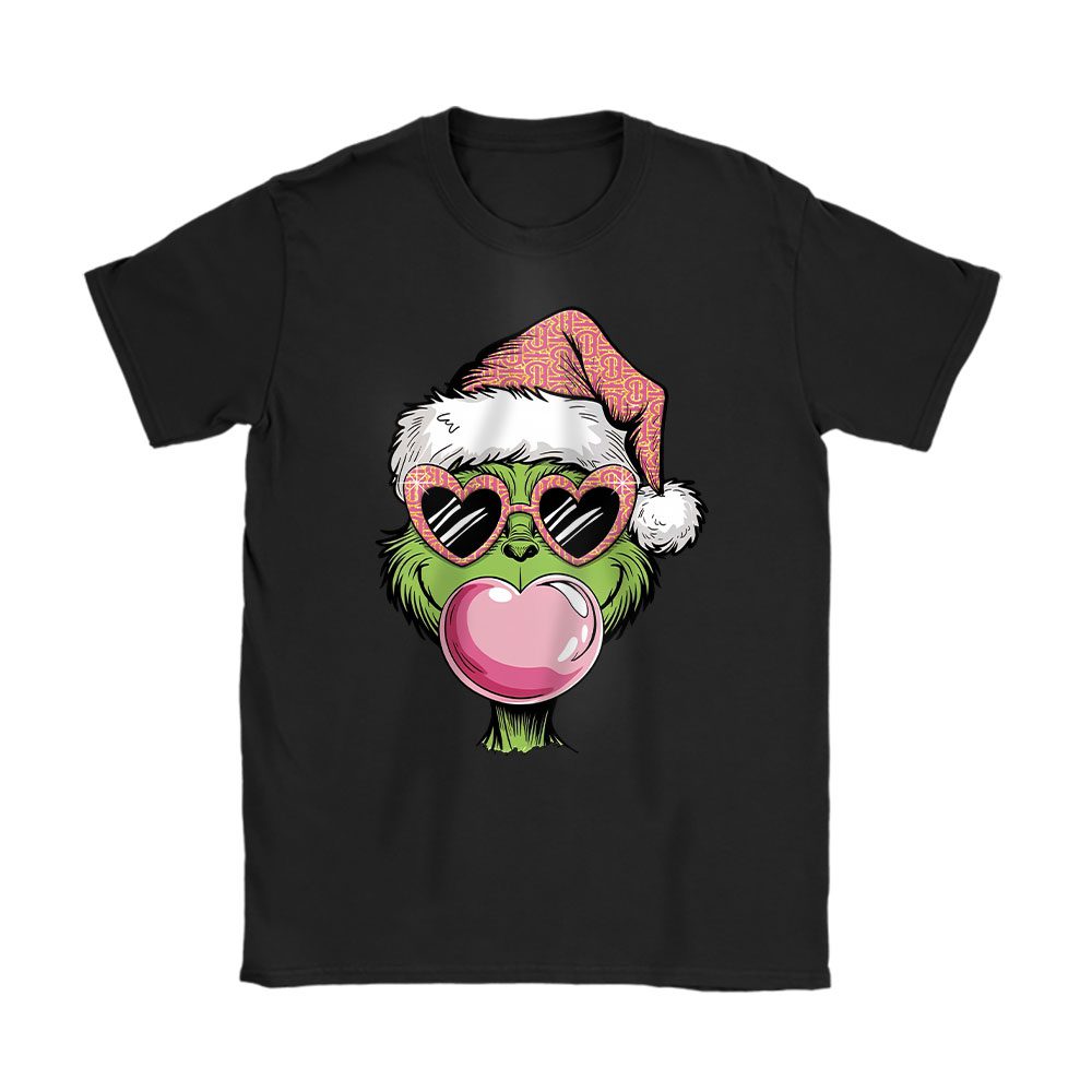 Pink Grinchmas Christmas Blowing Bubble Burberry Unisex T-Shirt Cotton Tee BN19656