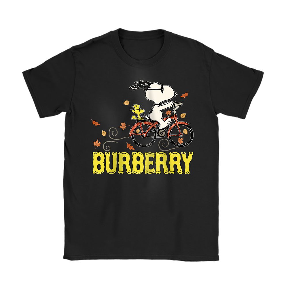 Peanuts Snoopy Woodstock Riding Bike Happy Thanksgiving Burberry Unisex T-Shirt Cotton Tee BN19502