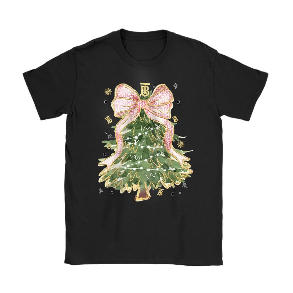 Merry Christmas Coquette Bow Christmas Tree Burberry Unisex T-Shirt Cotton Tee BN19491
