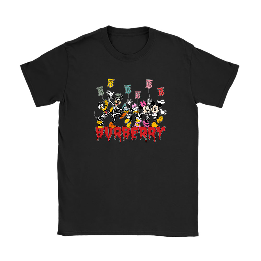 Mickey And Friends Skeleton Halloween Burberry Unisex T-Shirt Cotton Tee BN10094