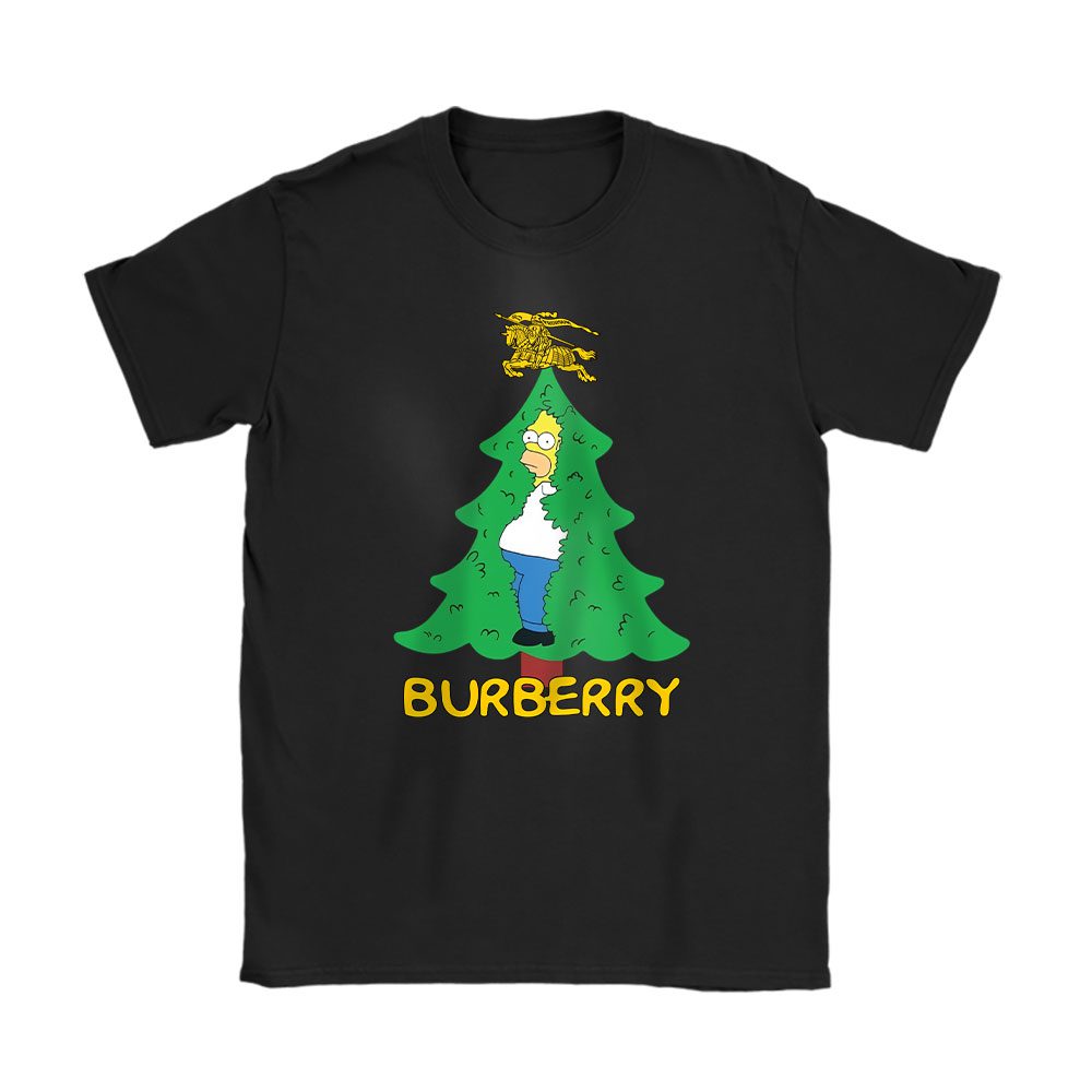 Homer Simpson Christmas Tree Burberry Unisex T-Shirt Cotton Tee BN23328