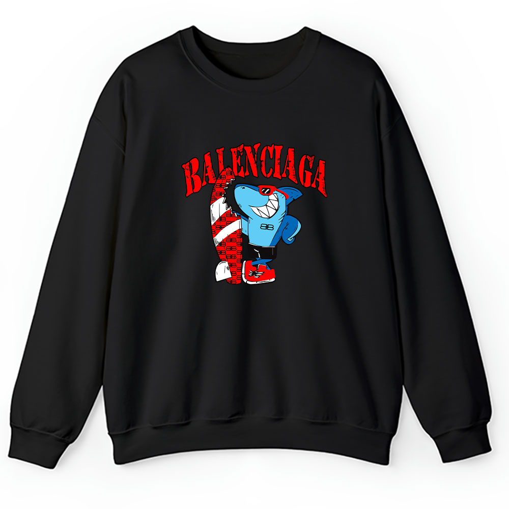 Cartoon Shark With Surfboard Balenciaga Brand Unisex Sweatshirt BTN5482