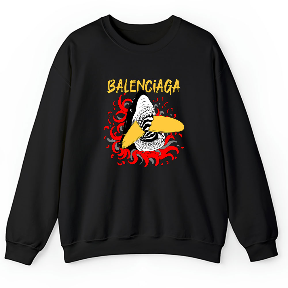 Cartoon Shark With Surfboard Balenciaga Brand Unisex Sweatshirt BTN5484