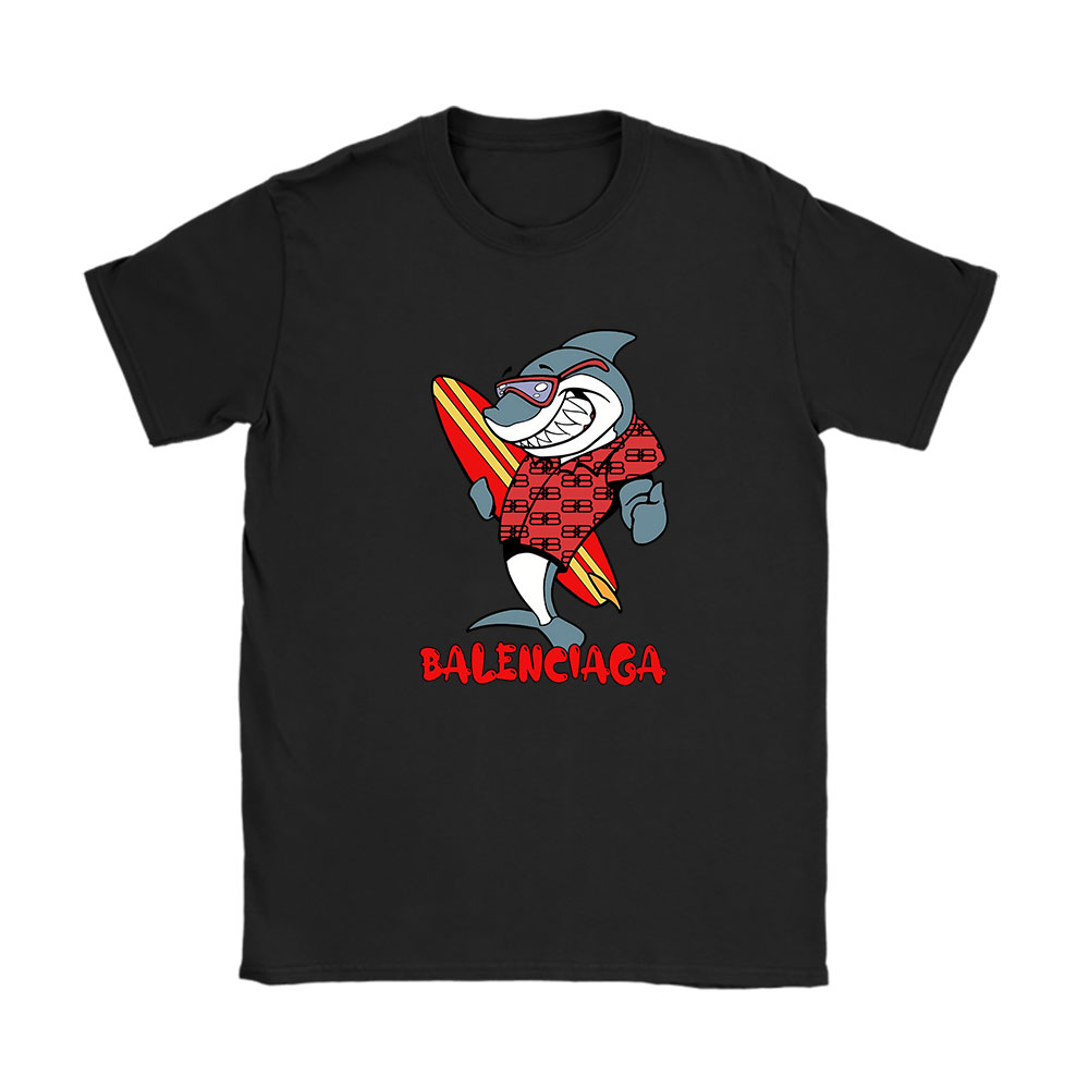 Cartoon Shark With Surfboard Balenciaga Unisex T-Shirt BN5481